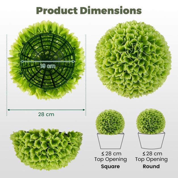 2 Pieces 28 CM Artificial Plant Topiary Balls-Green