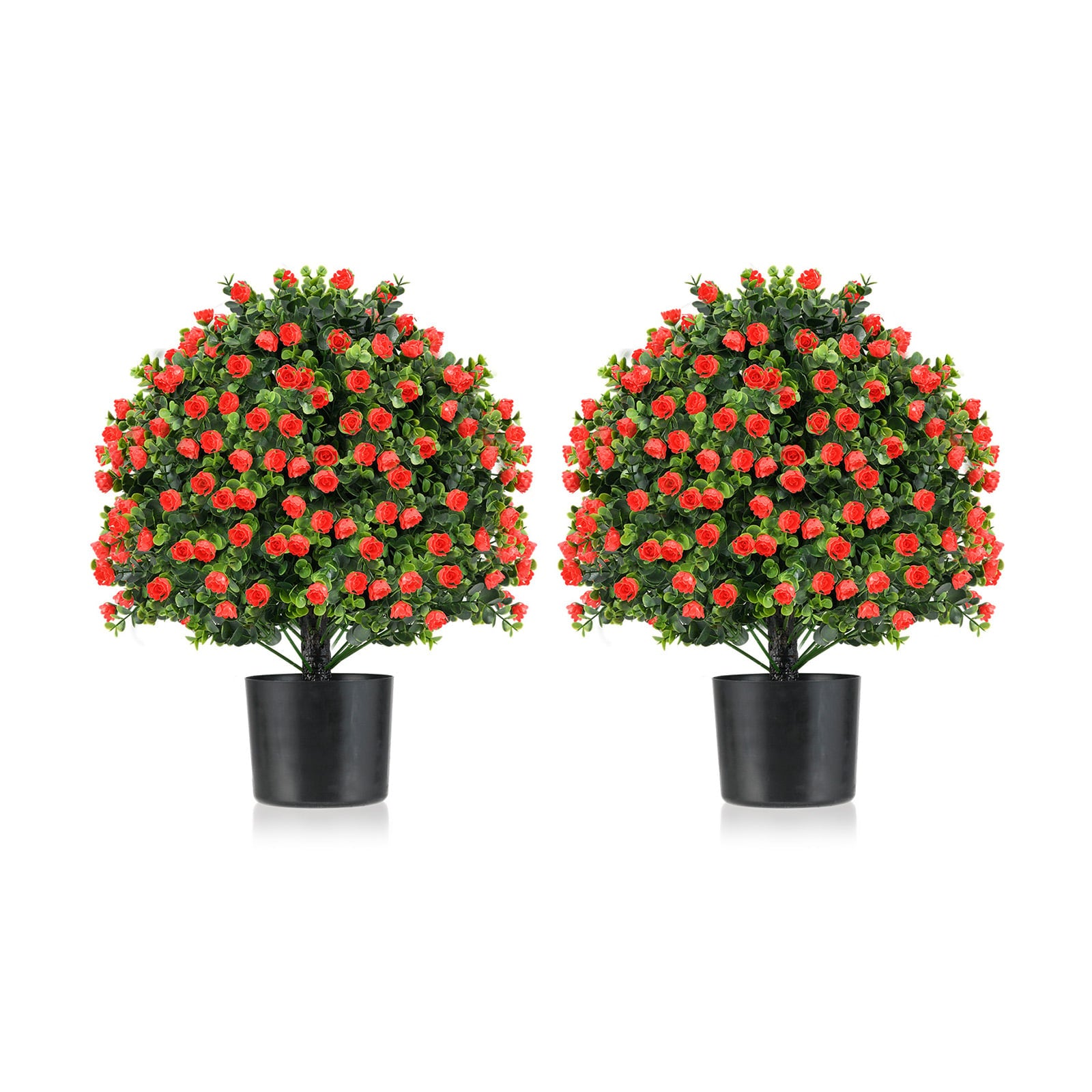 2 Pack Artificial Rose Topiary Ball Tree Faux Shrub Bushes-Red