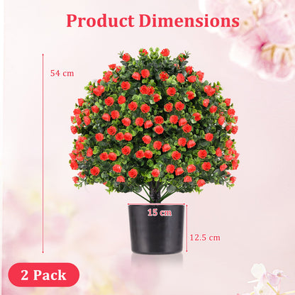 2 Pack Artificial Rose Topiary Ball Tree Faux Shrub Bushes-Red