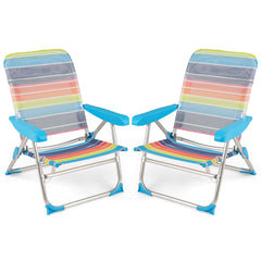 2 Pack Foldable Beach Chair with Armrests and Carry Strap-Colourful-M