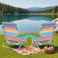 2 Pack Foldable Beach Chair with Armrests and Carry Strap-Colourful-S