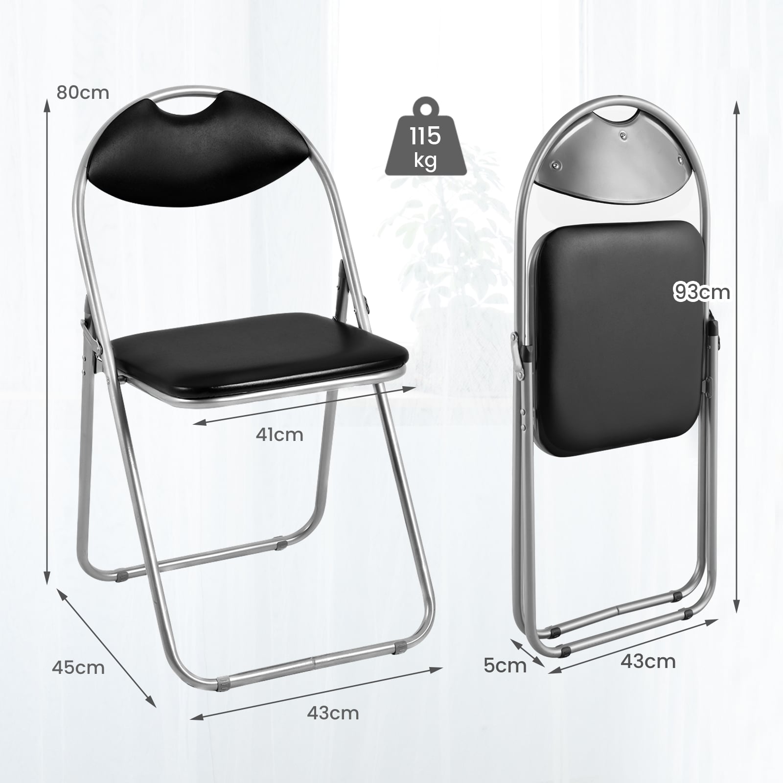 2 Pack Folding Commercial Grade Metal Chair with Padded Seat