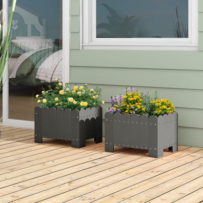 2 Pack Rectangular Planter Box HDPE Flower Pot with Drainage Gaps-Grey