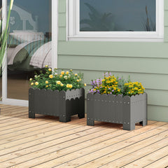 2 Pack Rectangular Planter Box HDPE Flower Pot with Drainage Gaps-Grey