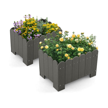 2 Pack Rectangular Planter Box HDPE Flower Pot with Drainage Gaps-Grey