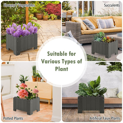 2 Pack Rectangular Planter Box HDPE Flower Pot with Drainage Gaps-Grey