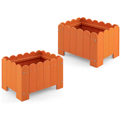 2 Pack Rectangular Planter Box HDPE Flower Pot with Drainage Gaps-Orange
