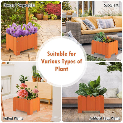 2 Pack Rectangular Planter Box HDPE Flower Pot with Drainage Gaps-Orange