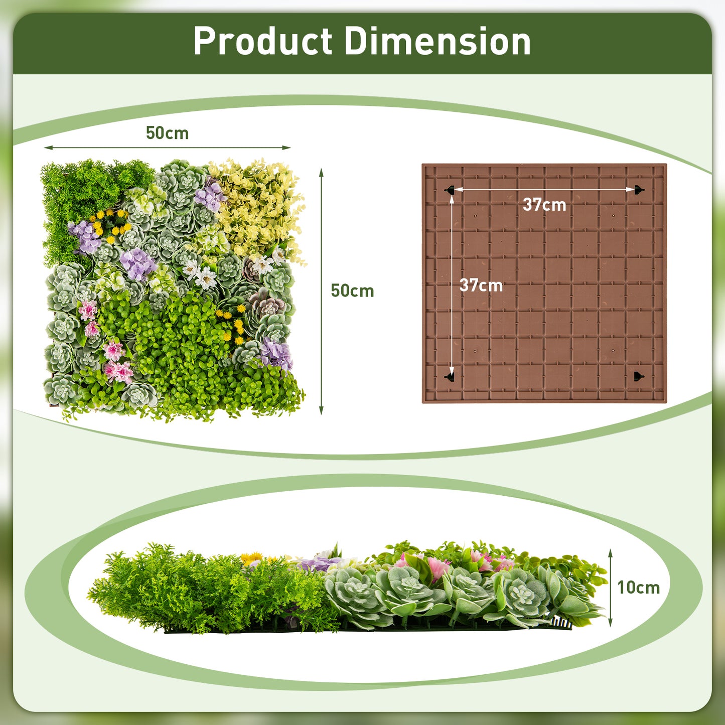 2 Pack Square Framed Artificial Foliage Wall Art with 10 Types of Mixed Faux Plants