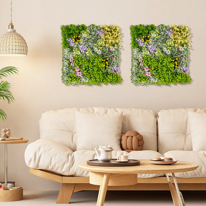 2 Pack Square Framed Artificial Foliage Wall Art with 10 Types of Mixed Faux Plants