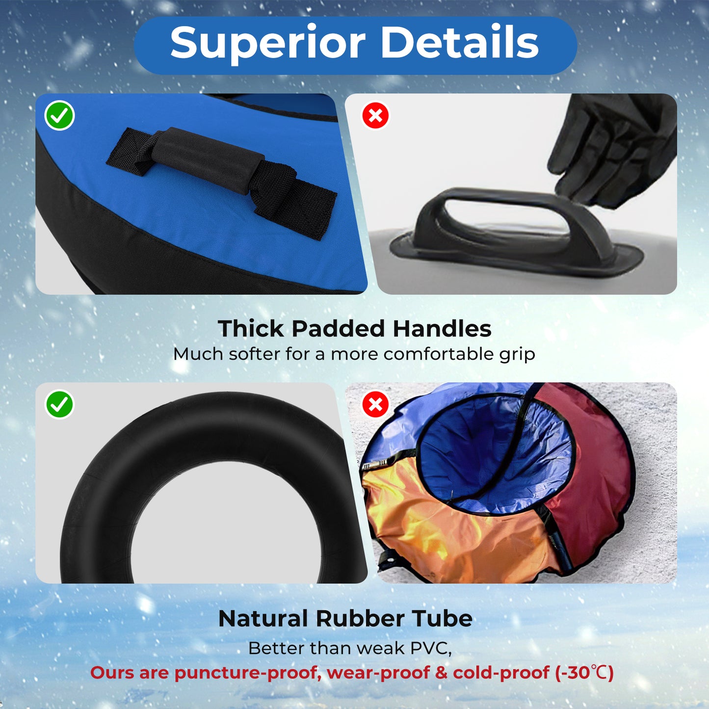 2-Person Inflatable Snow Tube for Adults Kids-Blue