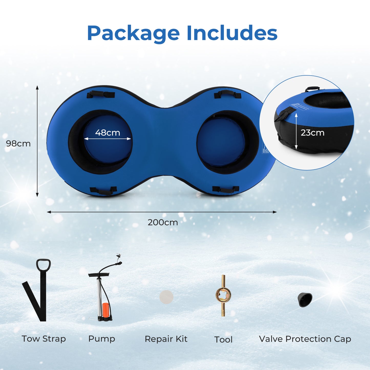 2-Person Inflatable Snow Tube for Adults Kids-Blue