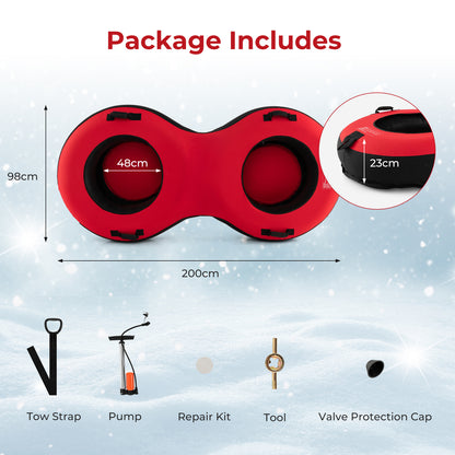 2-Person Inflatable Snow Tube for Adults Kids-Red