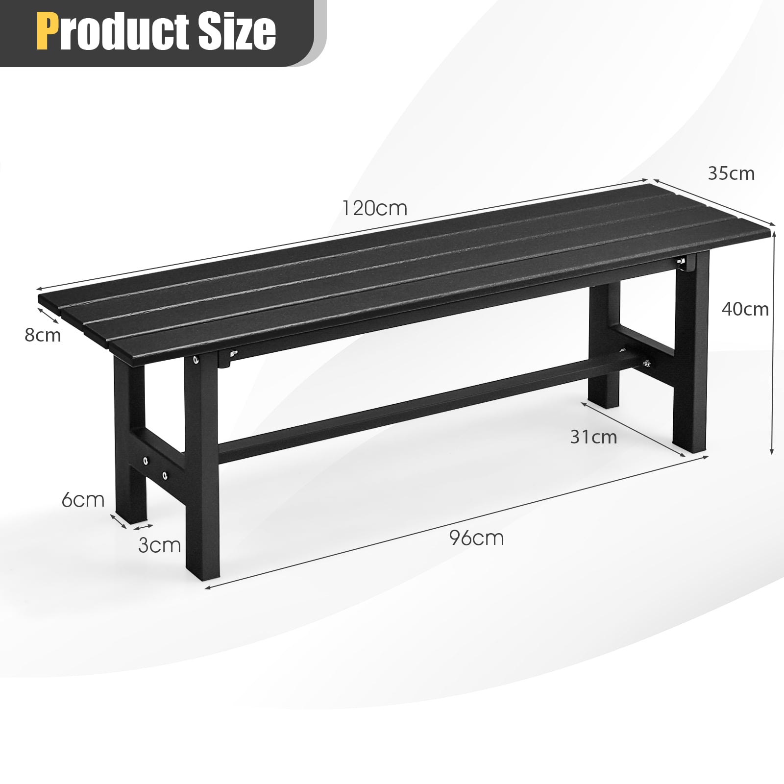 2-Person Outdoor Bench with Slatted Seat-Black