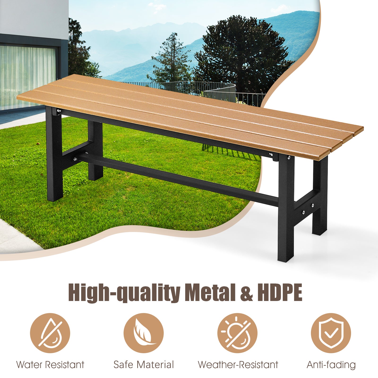 2-Person Outdoor Bench with Slatted Seat-Brown