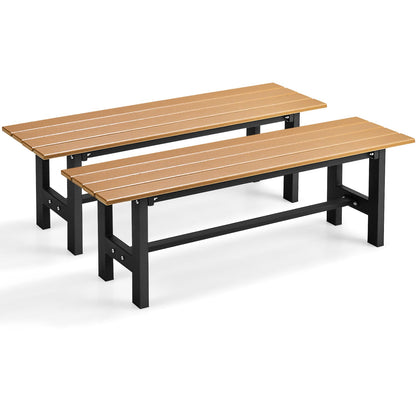 2-Person Outdoor Bench with Slatted Seat-Brown