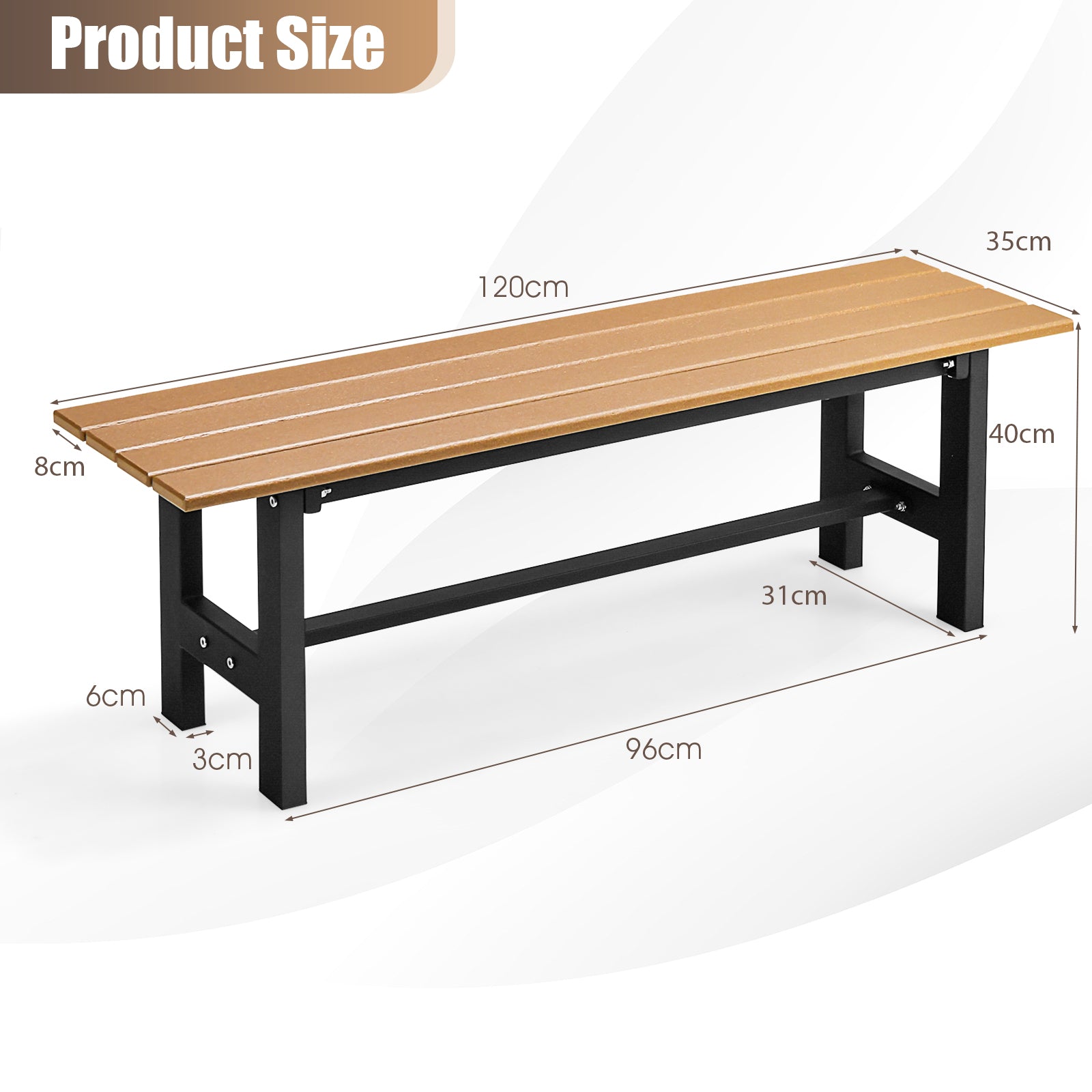 2-Person Outdoor Bench with Slatted Seat-Brown