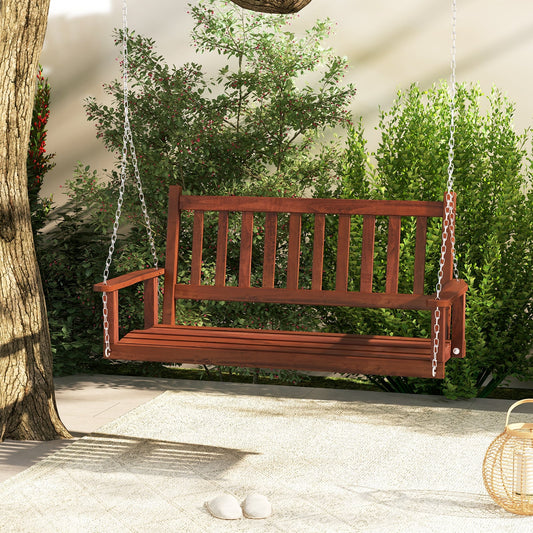 2/3 Person Wooden Outdoor Porch Swing with Adjustable Upper Chains-Brown-2 Person