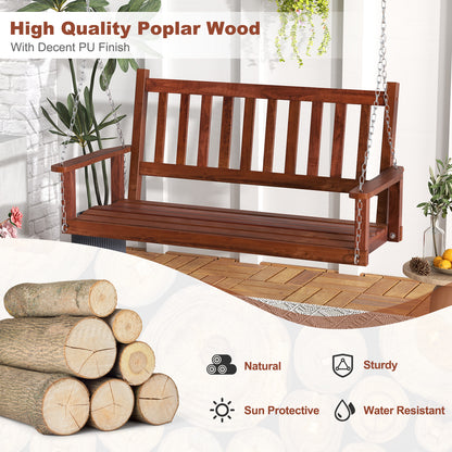 2/3 Person Wooden Outdoor Porch Swing with Adjustable Upper Chains-Brown-2 Person