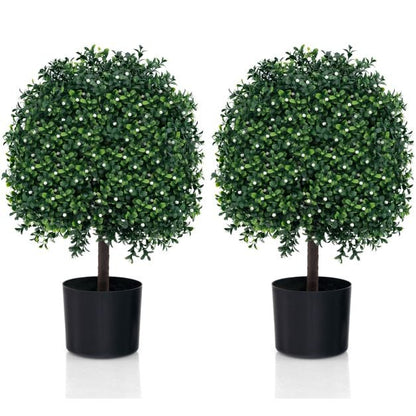 2 Piece Artificial Boxwood Topiary Ball Tree with UV Rated Leaves and 343 White Fruits
