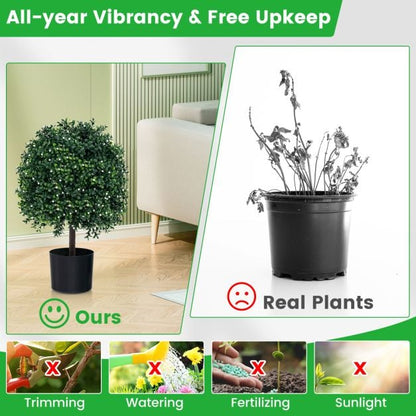 2 Piece Artificial Boxwood Topiary Ball Tree with UV Rated Leaves and 343 White Fruits