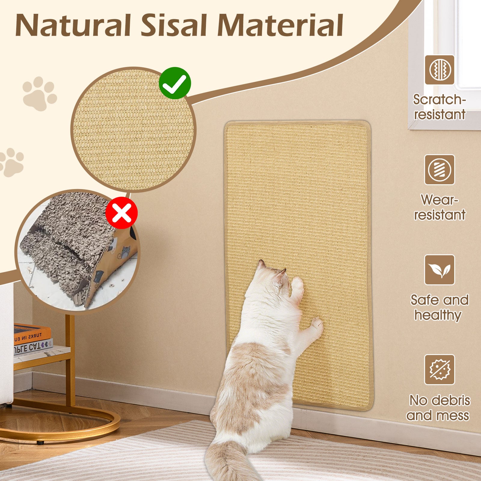 2-Piece Cat Scratcher Mat Set 80 x 50 cm Natural Sisal Pads