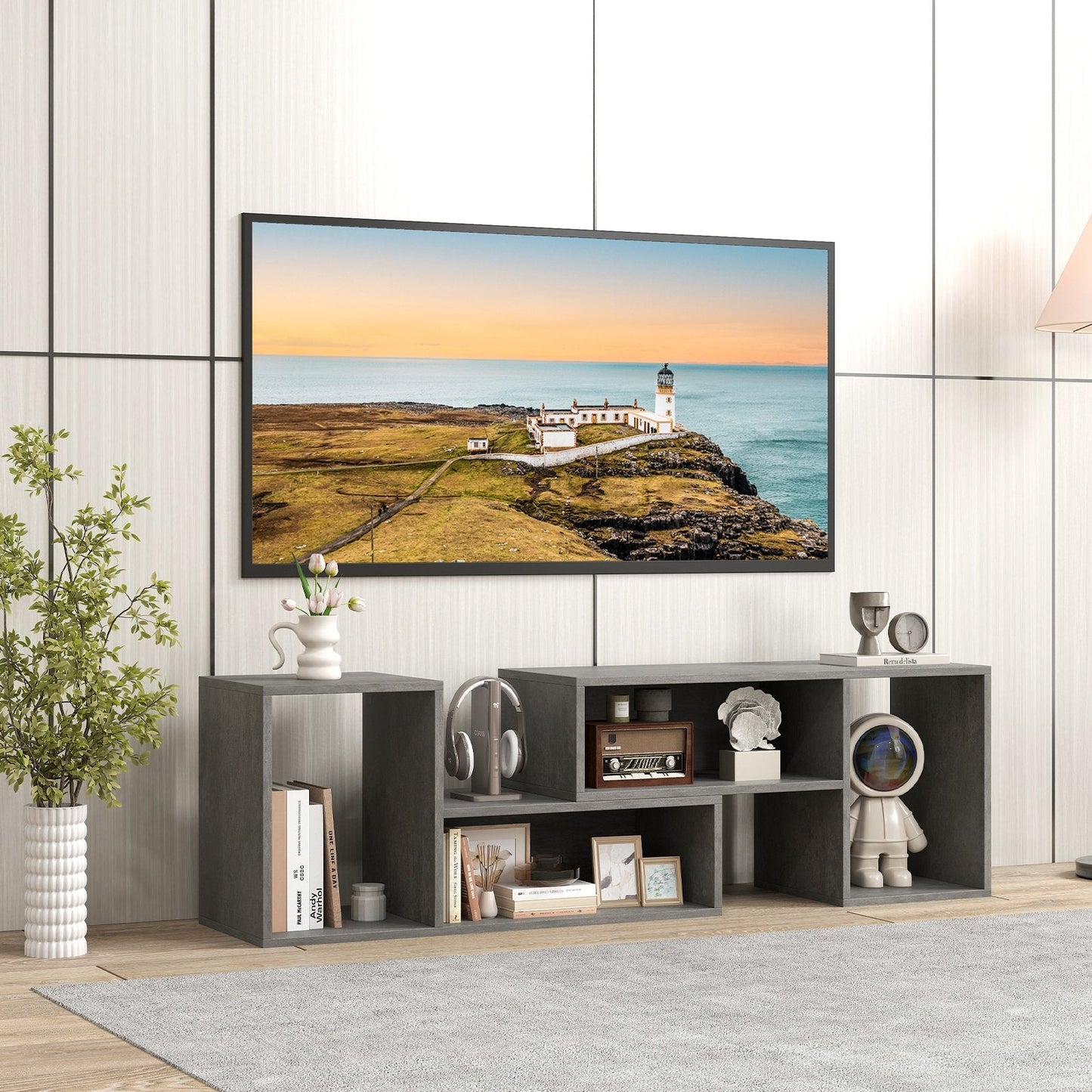 2-Piece Console TV Stand Modern Minimalist Entertainment Center-Grey