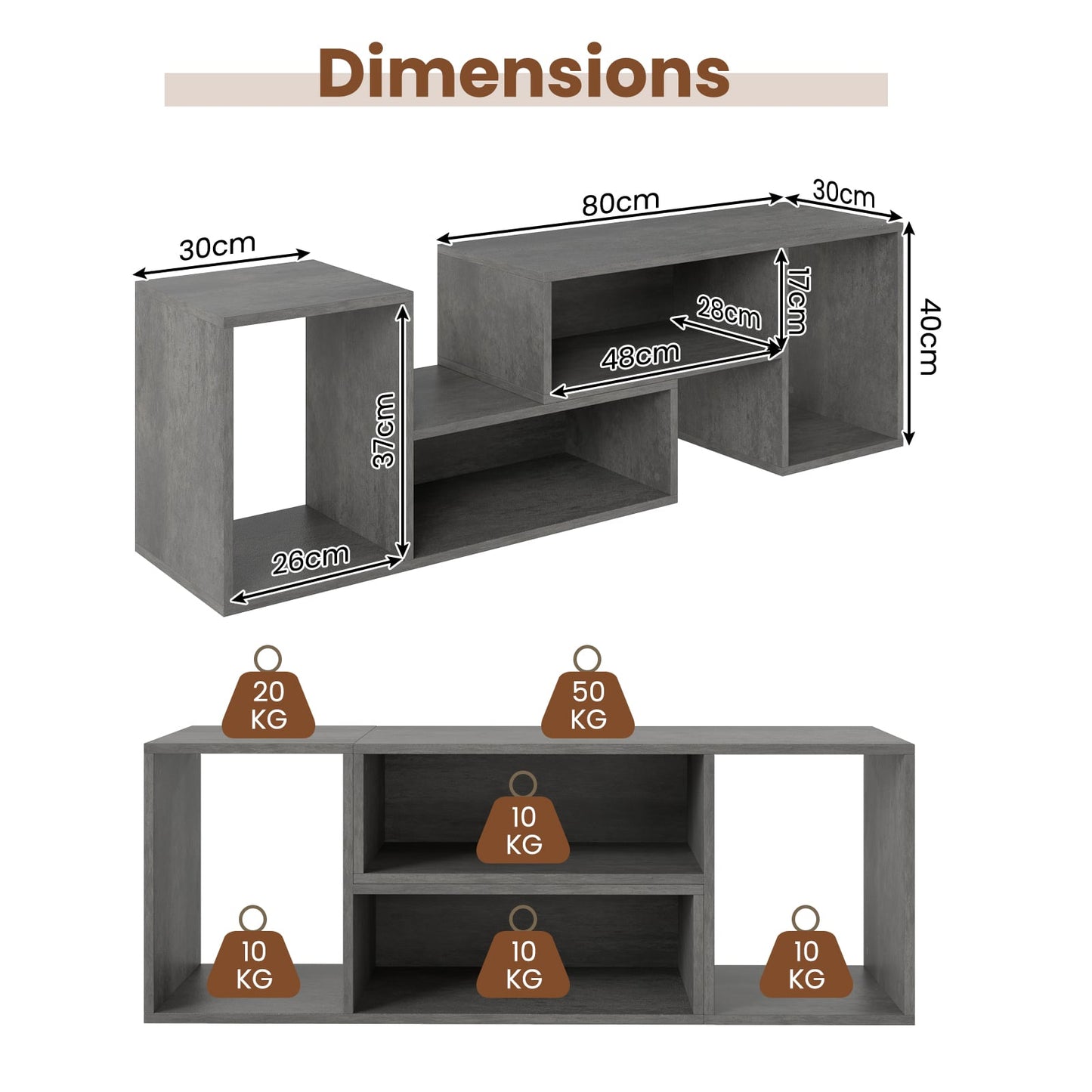 2-Piece Console TV Stand Modern Minimalist Entertainment Center-Grey