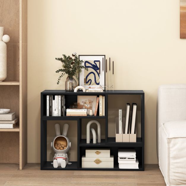 2-Piece Console TV Stand Modern Minimalist Entertainment Center-Black