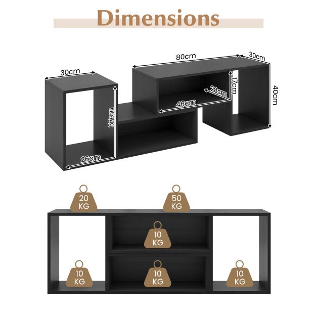2-Piece Console TV Stand Modern Minimalist Entertainment Center-Black