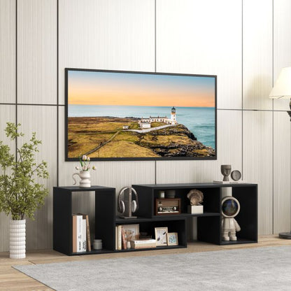 2-Piece Console TV Stand Modern Minimalist Entertainment Center-Black