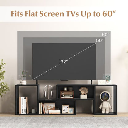 2-Piece Console TV Stand Modern Minimalist Entertainment Center-Black