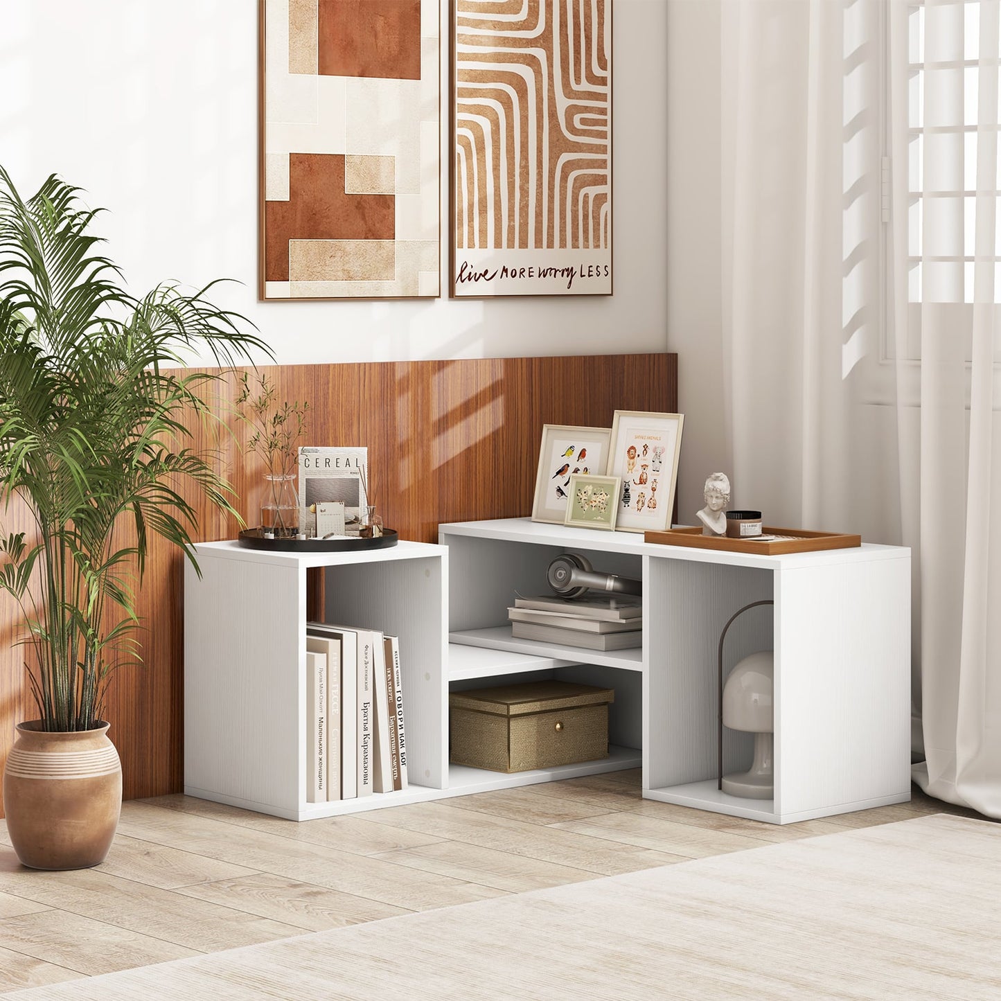 2-Piece Console TV Stand Modern Minimalist Entertainment Center-White