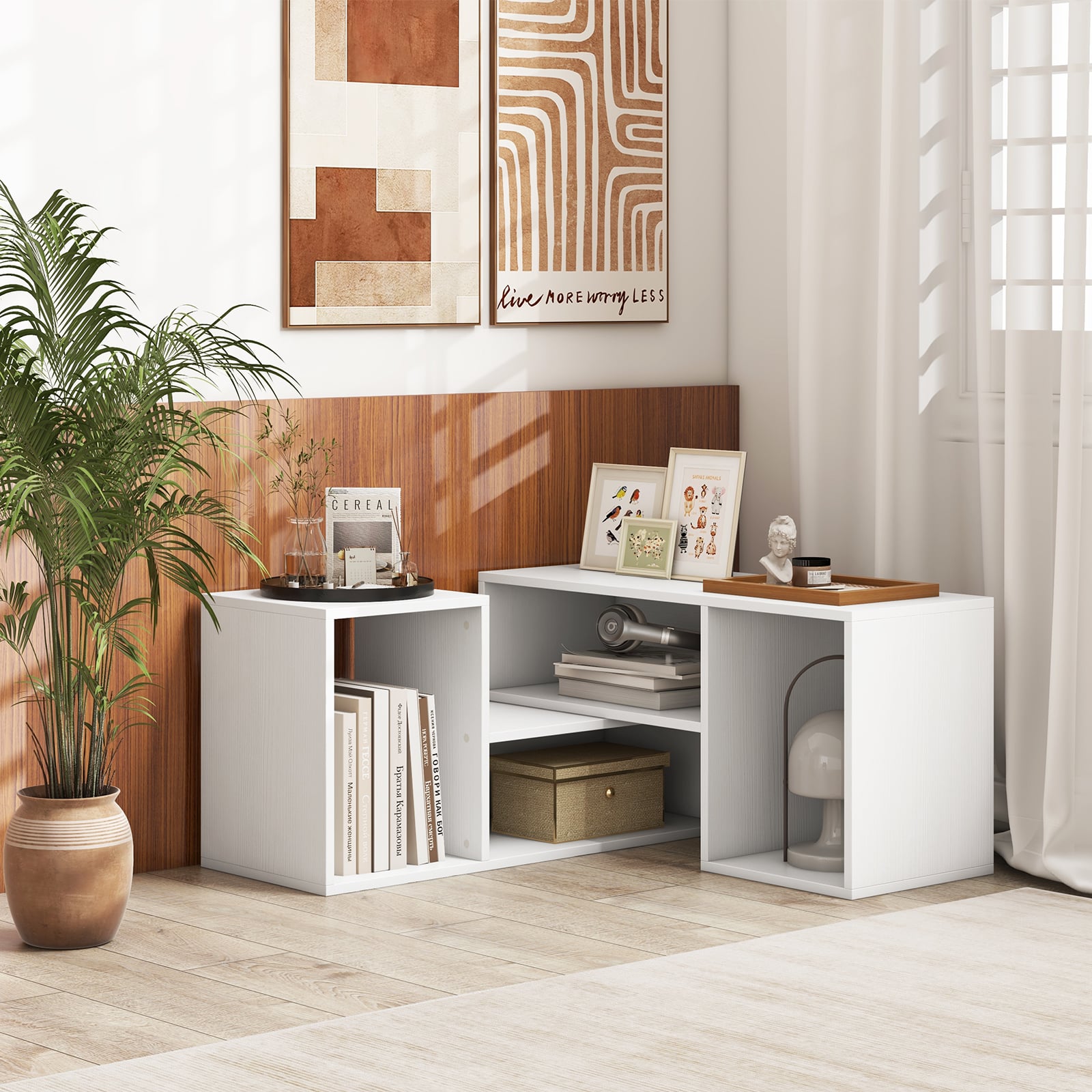 2-Piece Console TV Stand Modern Minimalist Entertainment Center-White