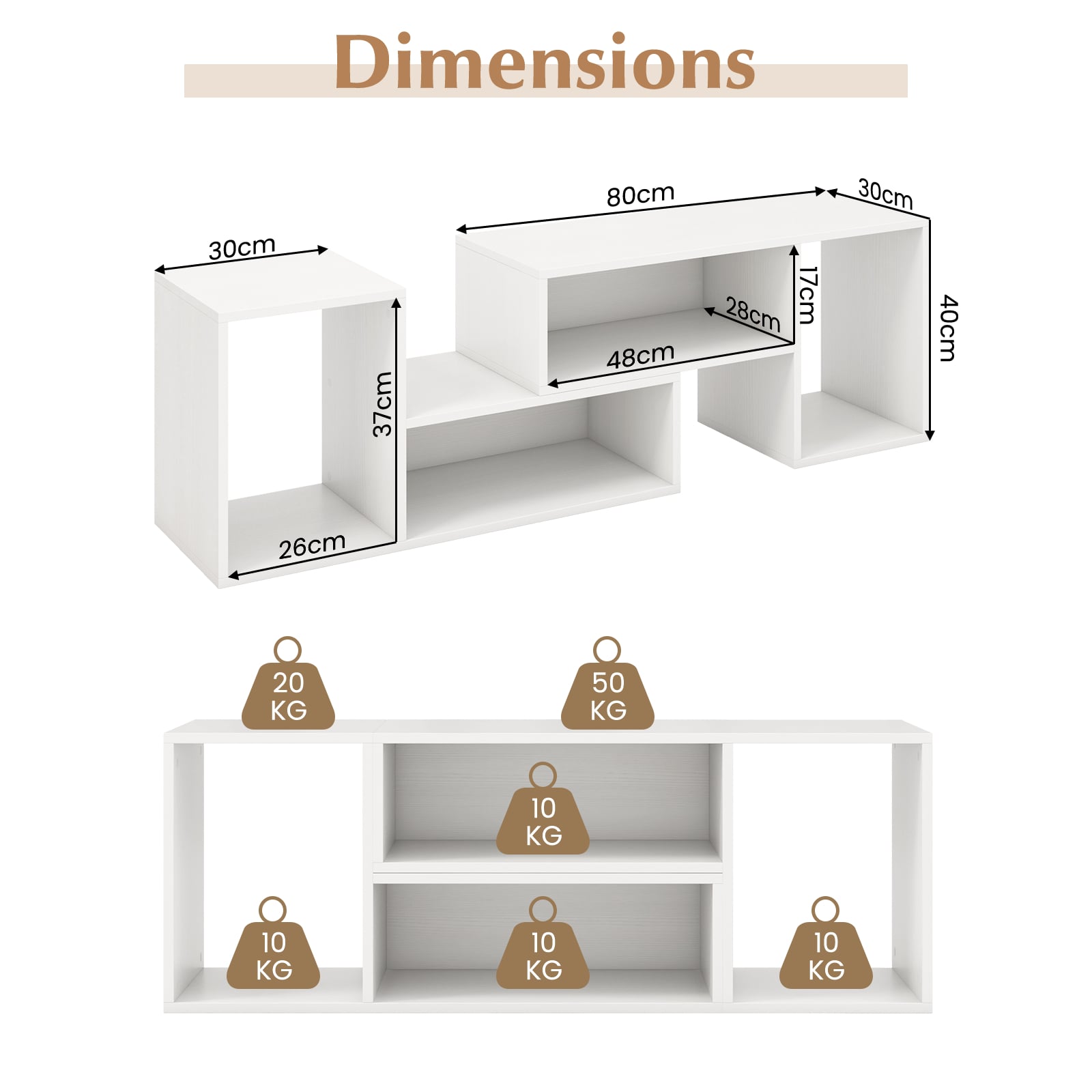 2-Piece Console TV Stand Modern Minimalist Entertainment Center-White
