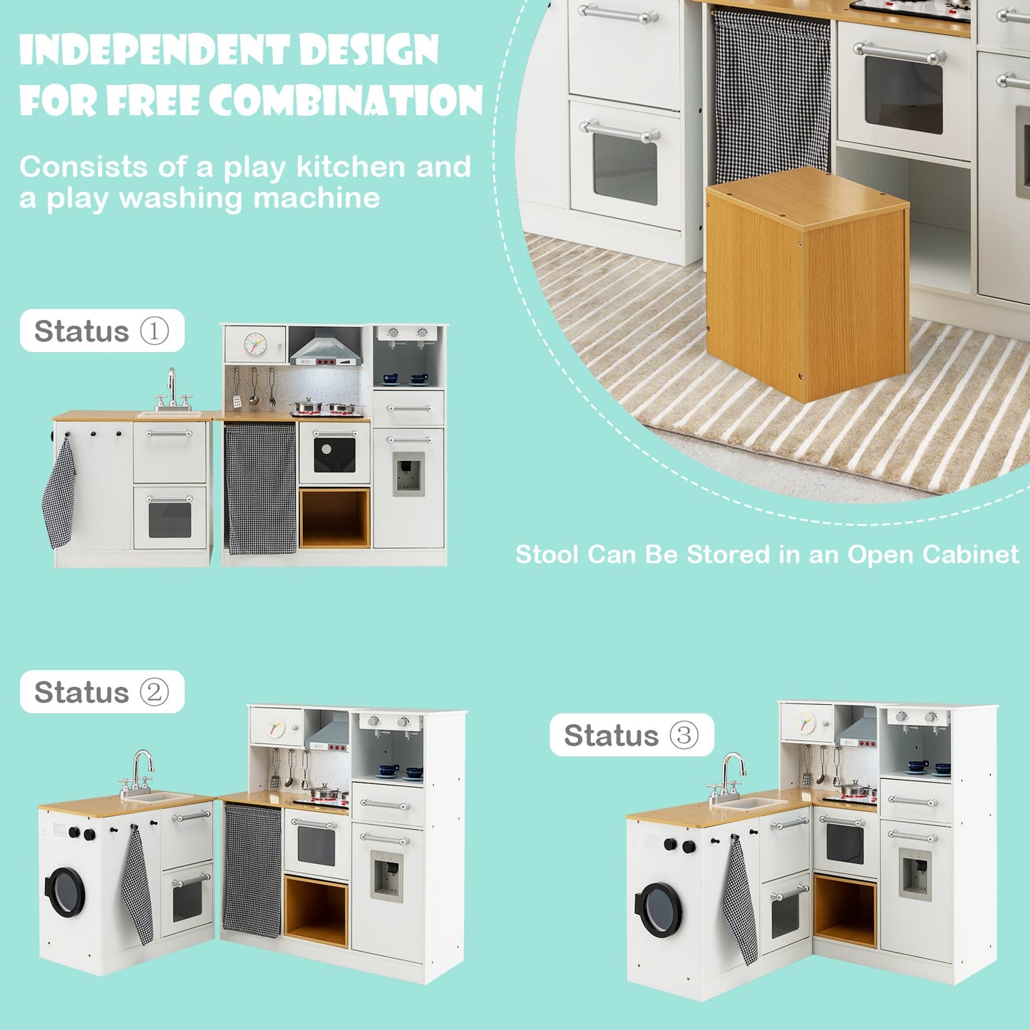 2 Pieces Kids Pretend Play Set with Stool and Real Sounds Light