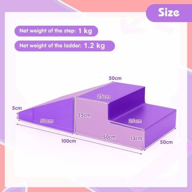 2-Piece Step and Slide Climber for Infants and Toddlers Baby Soft Play Set Foam Blocks-Purple