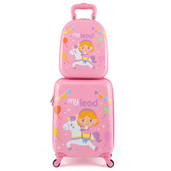 2 Pieces Kid Luggage Set with 4 Spinner Wheels and Telescopic Handle-Pink