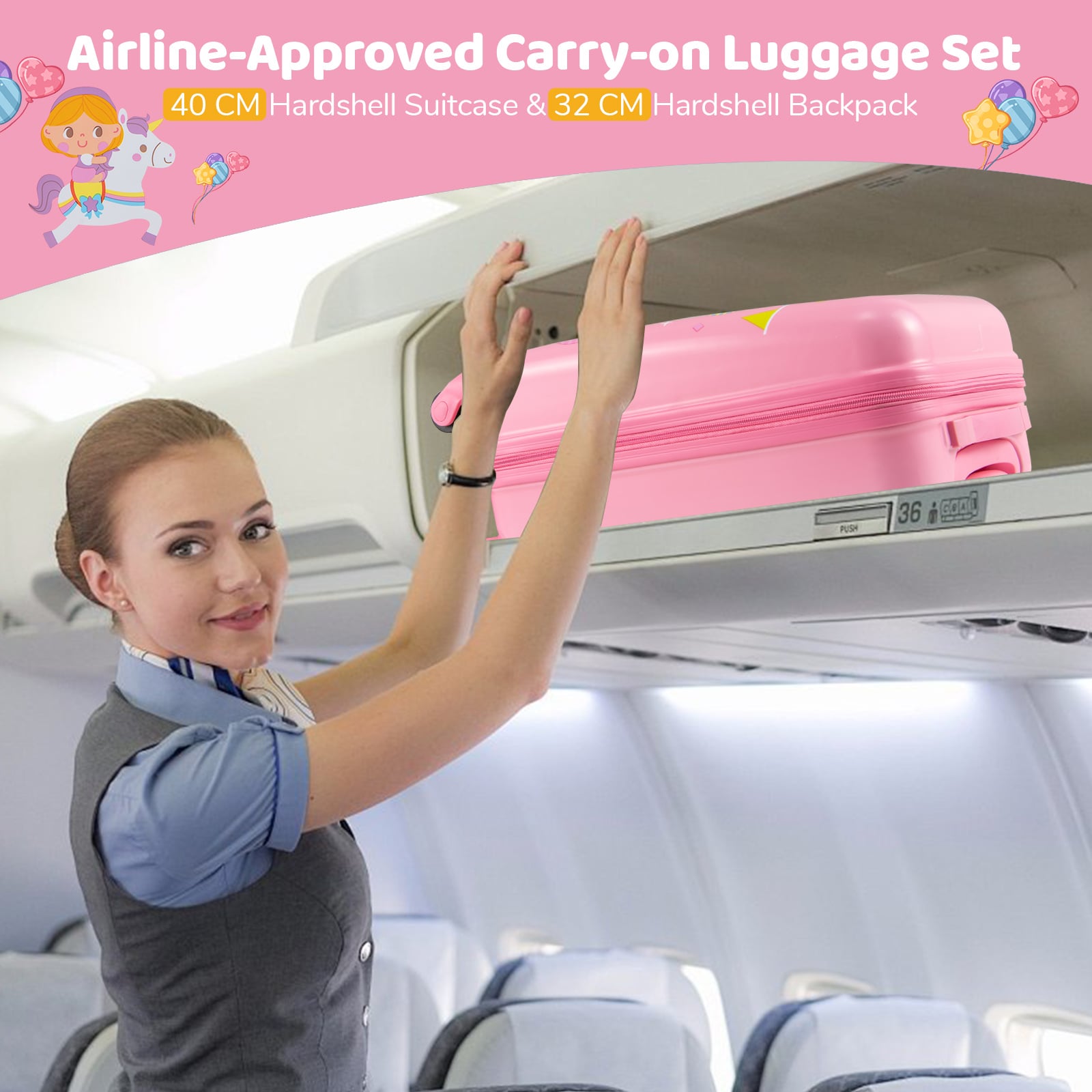 2 Pieces Kid Luggage Set with 4 Spinner Wheels and Telescopic Handle-Pink
