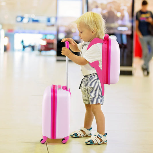 2 Pieces Kids Luggage Set with Wheels and Height Adjustable Handle-Light Purple