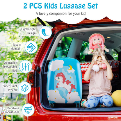 2 Pieces Kids Luggage Set with Wheels and Height Adjustable Handle-Orange