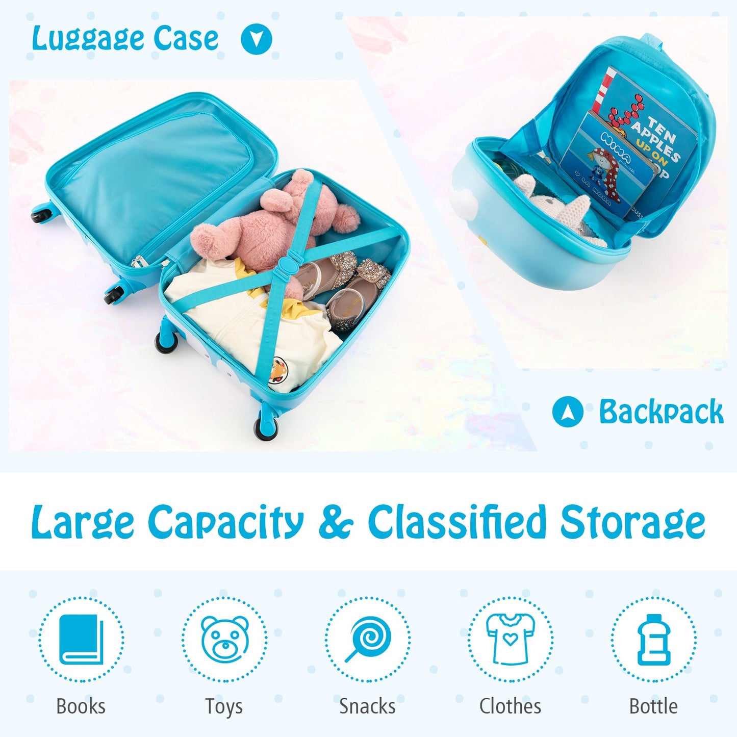 2 Pieces Kids Luggage Set with Wheels and Height Adjustable Handle-Orange