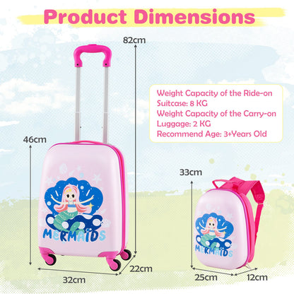 2 Pieces Kids Luggage Set with Wheels and Height Adjustable Handle-Light Purple