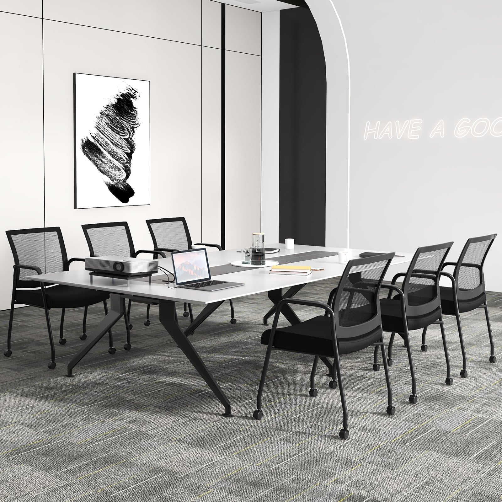 2 Pieces Office Guest Chairs on Wheels-Black