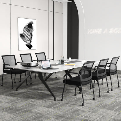 2 Pieces Office Guest Chairs on Wheels-Black