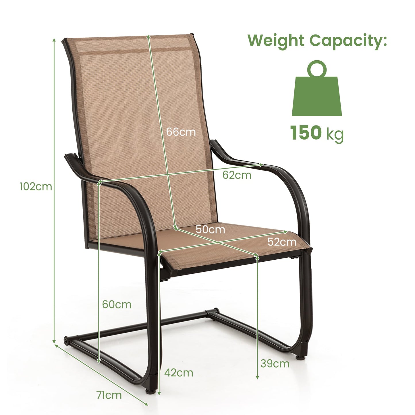 2 Pieces Outdoor Dining Chairs with Cozy and Breathable Seat Fabric-Coffee