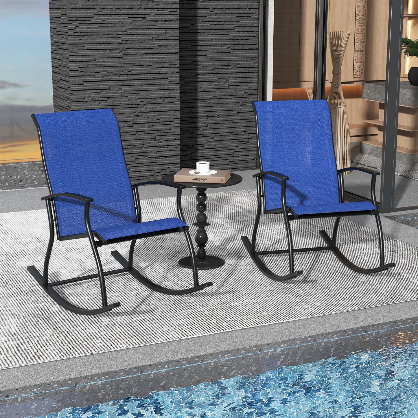 2 Pieces Outdoor Rocking Chairs with Breathable Backrest-Navy