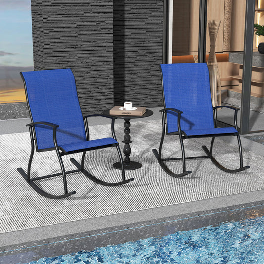 2 Pieces Outdoor Rocking Chairs with Breathable Backrest-Navy