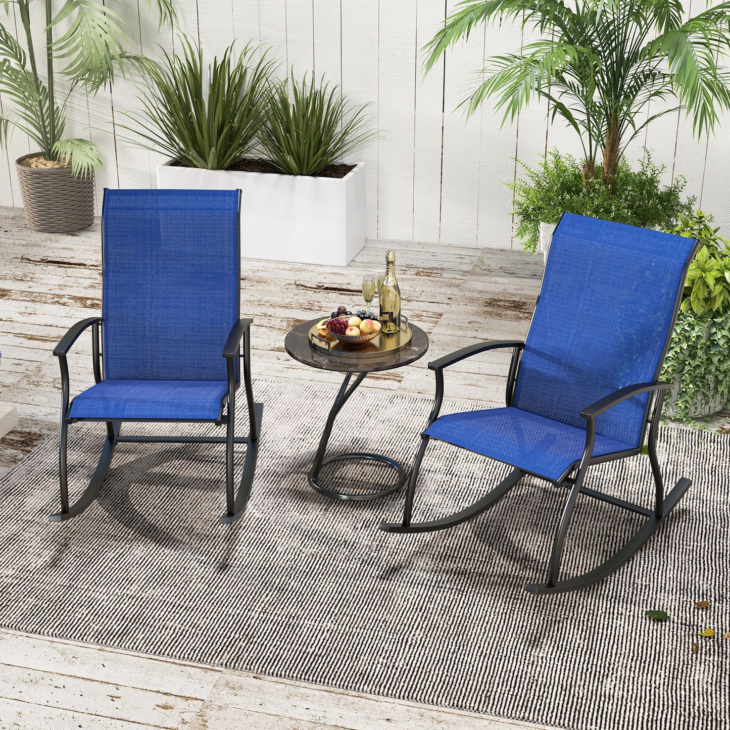 2 Pieces Outdoor Rocking Chairs with Breathable Backrest-Navy