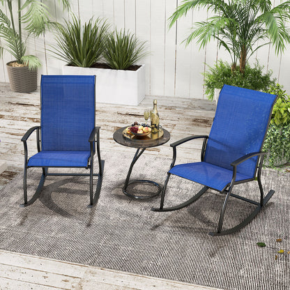 2 Pieces Outdoor Rocking Chairs with Breathable Backrest-Navy